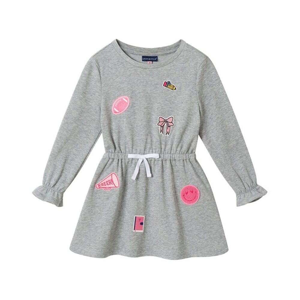 Andy & Evan Girls  Icon Patches Dress, Grey